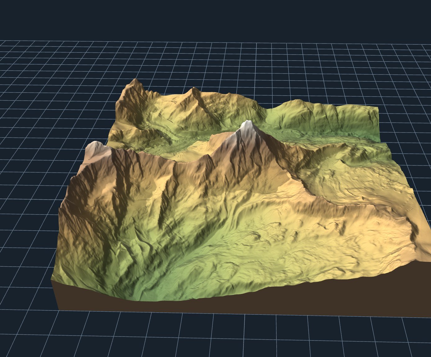 A 3D printable relief model of the Matterhorn and the surrounding valleys